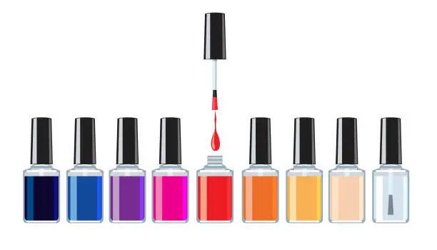 Vector illustration of bottles of nail polish of various colors