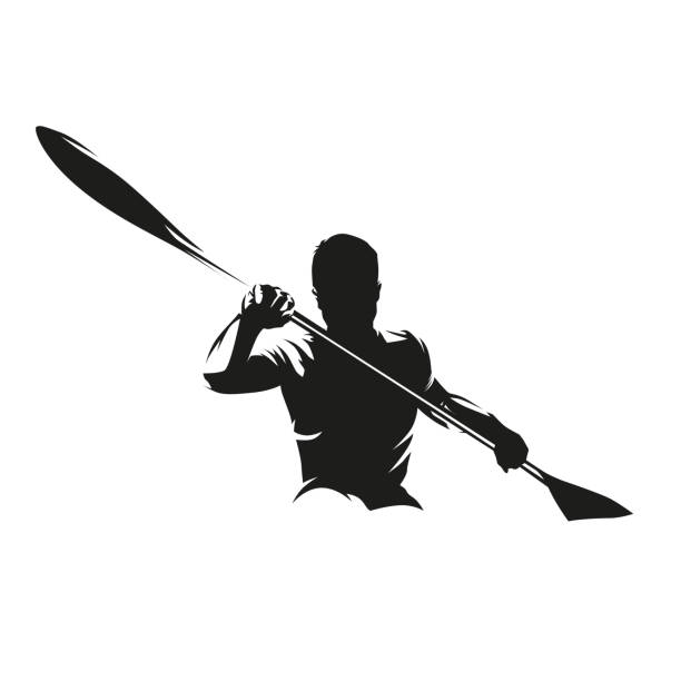 каноэ-спринт, каяк. изолированный векторный силуэт. рисунок чернил, вид спереди - rowing rowboat sport rowing oar stock illustrations