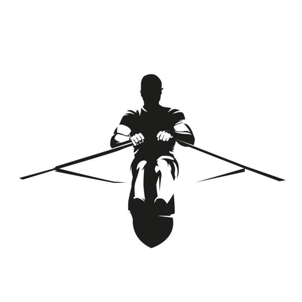 ilustrações de stock, clip art, desenhos animados e ícones de rowing, athlete rows, front view isolated vector silhouette. water sport - remando