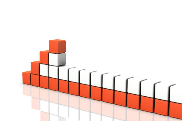 A forward arrow made of blocks. White background. Rendering with 3DCG software.