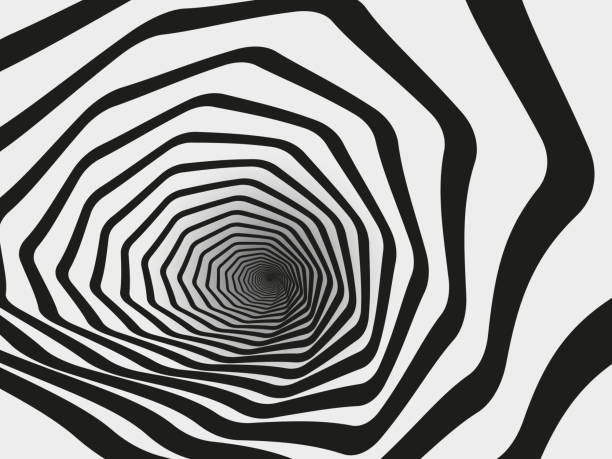 illustrations, cliparts, dessins animés et icônes de tunnel tourbillonnant hypnotique. entonnoir géométrique rayé en spirale, illustration de fond vectorielle d’illusion d’optique hypnotique. tunnel hypnotique abstrait - vertige