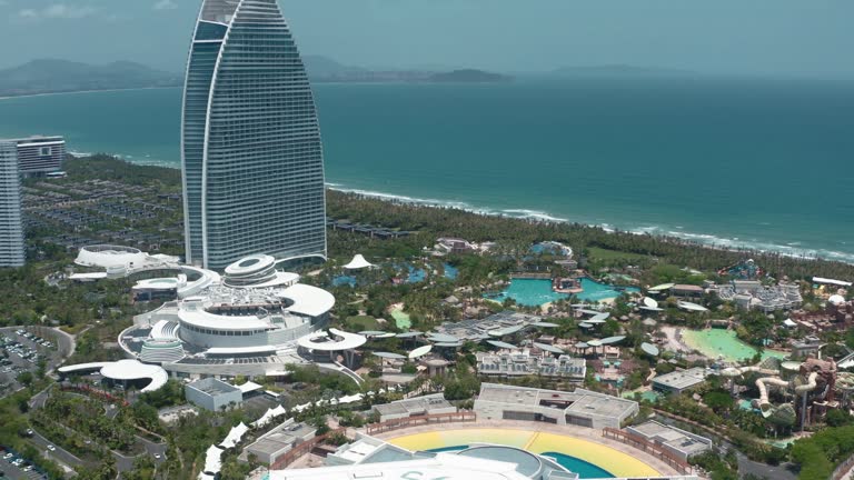 Drone Aerial view of Luxury Hotel in Haitang Bay ,Sanya,Hainan.China.