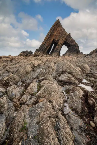 Beautiful landscape image of Blackchurch Rock on Devonian geological formation