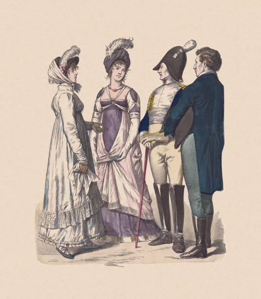 istock French-German costumes (1800-1812), hand-colored wood engraving, published ca. 1880 1325022670