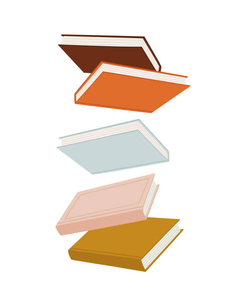 Vector illustration of a stack of books, flying in the air. Vector illustration of a stack of books, flying in the air. Hand-drawn set, in flat style. The concept of objects for learning, reading, school tools. Suitable for book shops, and publishing houses. book illustrations stock illustrations