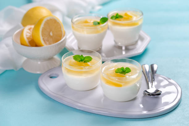 istock Lemon mousse in crystal bowl with lemon jelly topping and mint 1325029117