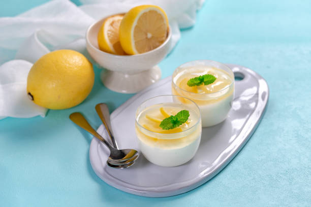 istock Lemon mousse in crystal bowl with lemon jelly topping and mint 1325029170