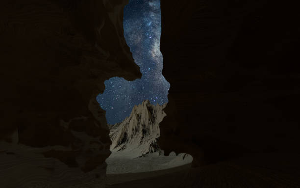 istock Milky way in the narrow rock gorge, valley scenery, 3d rendering. 1325032701