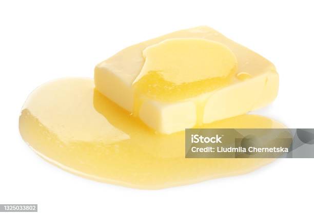 Tasty Fresh Melting Butter On White Background Stock Photo - Download Image Now - Butter, Melting, Molten