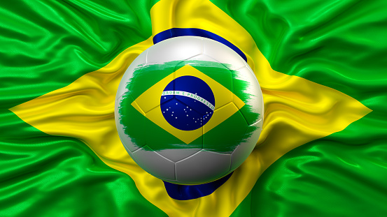 Brazilian Flag and Soccer Football Ball With Brazilian Flag