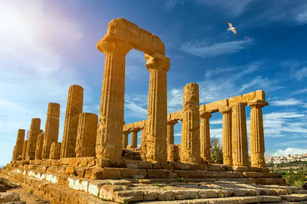 Photo of The greek temple of Juno in the Valley of the Temples, Agrigento, Italy. Juno Temple, Valley of temples, Agrigento, Sicily.