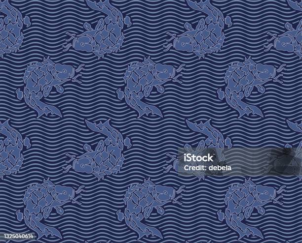 Blue Koi Pattern Blue Koi Fish Pattern Japanese Carp Luxury Seamless Background Stock ...