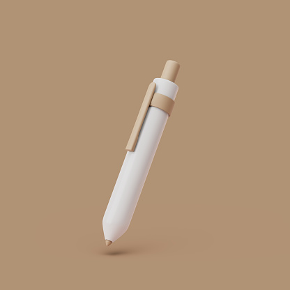 Bolígrafo mecánico sobre fondo pastel. Ilustración de renderizado 3D simple. photo