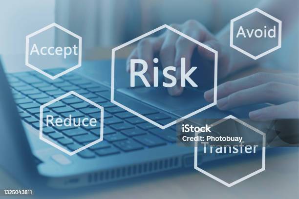 Woman Working Hand On Keyboard Close Up Risk Management Concept Avoid Accept Reduce Transfer Stock Photo - Download Image Now