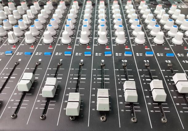 istock Black color dusty audio sound mixer console 1325046411