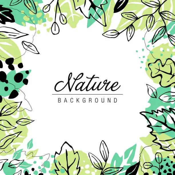 Vector illustration of Hand Drawn Nature Leaves Background