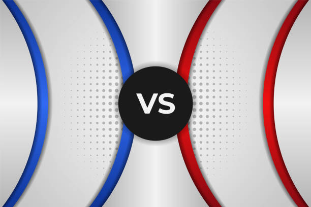 ilustrações de stock, clip art, desenhos animados e ícones de versus sports battle competition glossy geometric red and blue on white background - tug o war