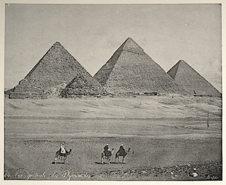 Antique photograph of the Giza pyramid complex, Egypt, 19th Century