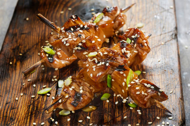 BBQ Pineapple Chicken Skewers BBQ Pineapple Chicken Skewers teriyaki stock pictures, royalty-free photos & images
