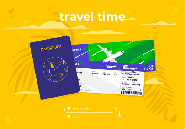 illustrations, cliparts, dessins animés et icônes de illustration vectorielle du passeport d’un citoyen avec billets d’avion, temps de trajet - social security card