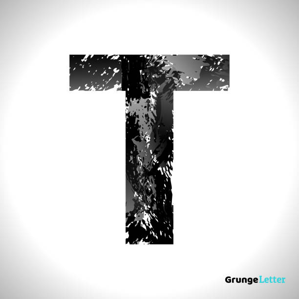 grunge vector letter t. czarny symbol stylu szkicu czcionki - letter t typescript paint alphabet stock illustrations