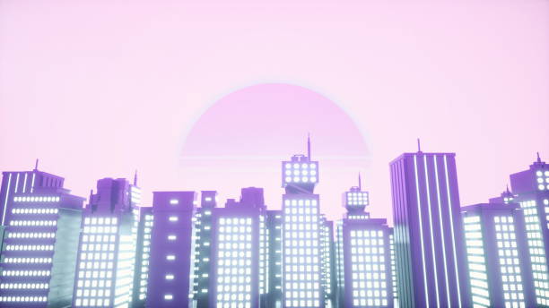istock Retrowave style background of neon city. 3d rendering 1325063461