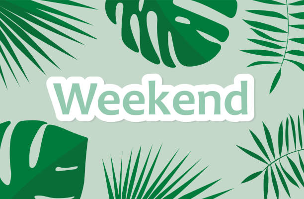 stockillustraties, clipart, cartoons en iconen met weekend word and palm leaves - green friday