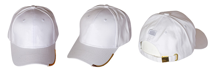 Set of three white baseball hat isolated on a white background. sporty style. summer hat