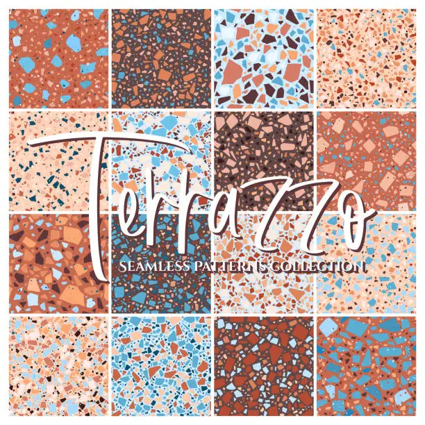 Vector illustration of Terrazzo tile floor texture seamless patterns big collection