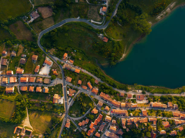 Drone view landscape - Town and Lake