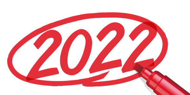 illustrations, cliparts, dessins animés et icônes de l’année 2022 entourée avec un marqueur rouge dans un agenda. - surrounding