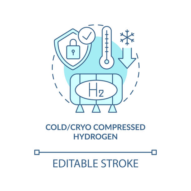 illustrazioni stock, clip art, cartoni animati e icone di tendenza di icona del concetto di idrogeno compresso freddo e crioco - cryobiology