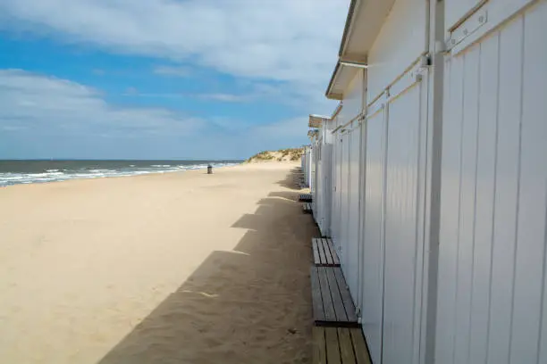 Yellow sandy beaches in small Belgian town Knokke-Heist, luxury vacation destination, summer holidays