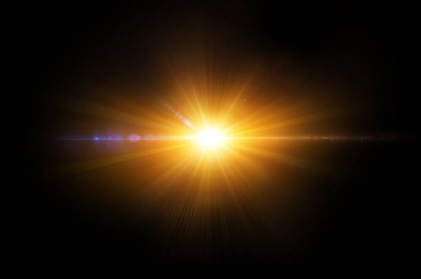 Sun light, explosion, isolated on black Sun isolated on black background. Glow light effect with flares, cosmic sunburst, star explosion isolated on black. starburst galaxy stock illustrations