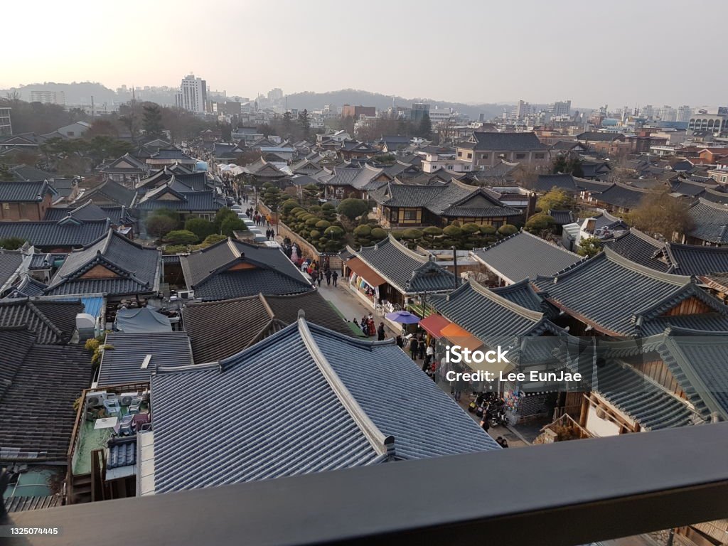 Jeonju Hanok Village Jeonju Hanok Village with tradition. Aerial View Stock Photo