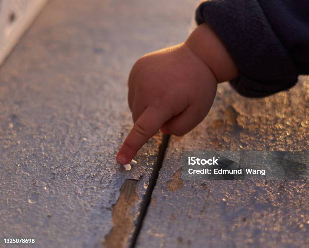 Childrens Hand Pointing Stock Photo - Download Image Now - Paint, Peeling Off, Child
