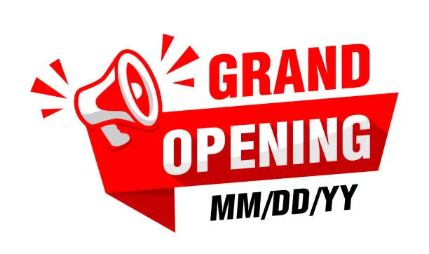 Vector illustration of advertising sticker grand opening with megphone