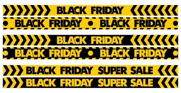 black friday sale  ribbon Black Friday Super Sale. Set stripes yellow and black color pattern on ribbon. Illustration, vector black friday stock illustrations