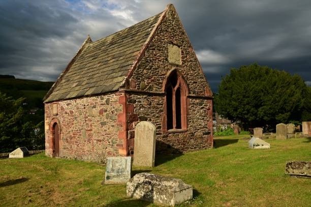 A view of the remains of an old church building in the Borders town of Galashiels, Scotland.