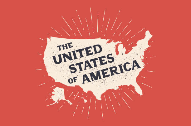 Poster map United States of America USA. Poster map of United States of America. Print map of USA for t-shirt, poster. Hand-drawn map in style with linear drawing light rays, sunburst and rays of sun. Vector Illustration drawing of the hawaii islands stock illustrations