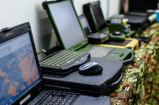 Close-up of a military laptop