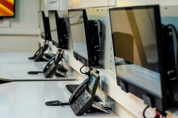 Emergency call center. Communication service and emergency calls stock photo