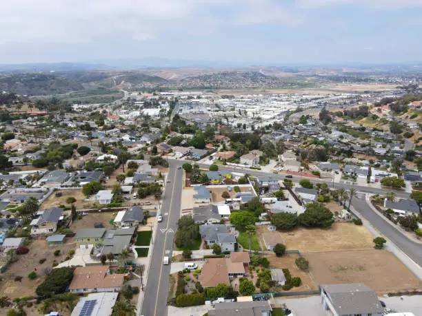 Aerial view of middle class Oceanside town in San Diego, California. USA