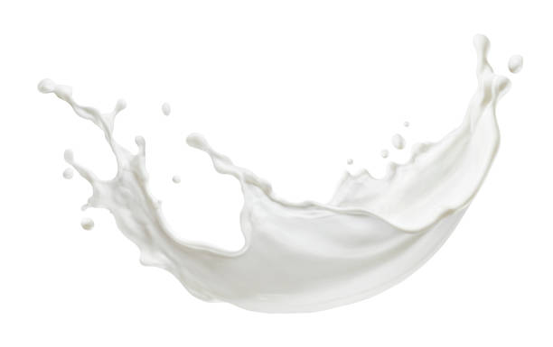 salpicaduras de leche aisladas sobre fondo blanco - leche fotos fotografías e imágenes de stock