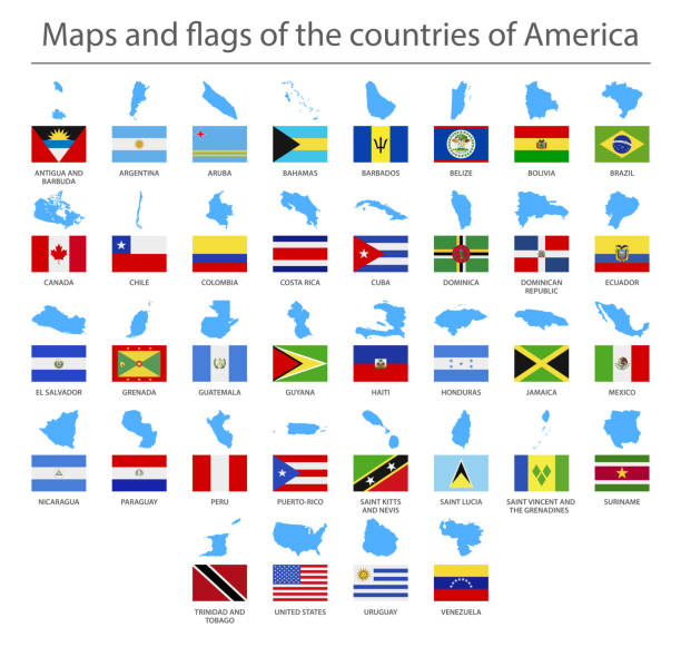 bildbanksillustrationer, clip art samt tecknat material och ikoner med maps and flags of the countries of north and south america - lucia