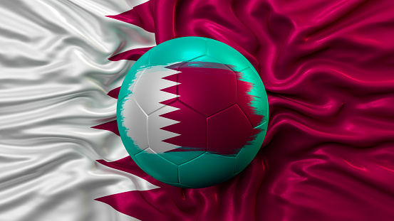 Qatar Flag and Soccer Football Ball With Qatar Flag