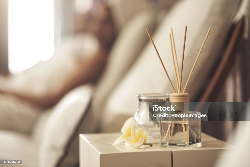 Still life closeup of a tranquil spa arrangement all your senses are invited to enjoy and surrender to the experience Aromatherapy Diffuser Stock Photo