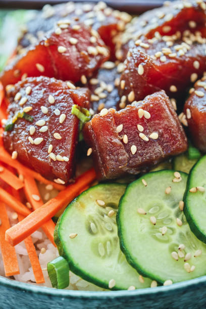 istock Ahi Tuna with Cucumber, Radish, Carrots and Avocado 1325096089