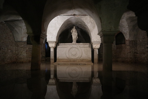 The always flooded crypt of San Zaccaria church in Venice