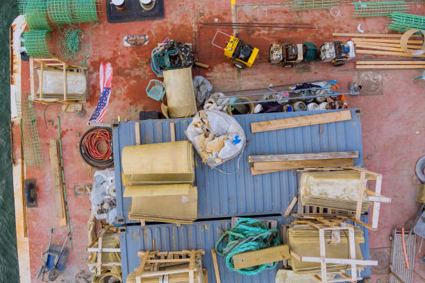 istock Barge the on a construction vessel in the building pipes and metal structures cargo 1325108133